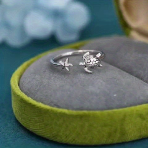 Sea Turtle & Starfish Marine-Themed Ring